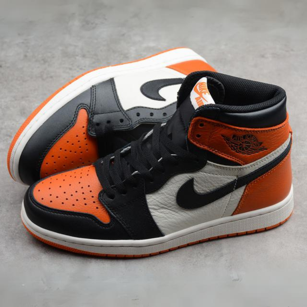 Tênis Cano Alto Basquete Couro Laranja Preto e Branco