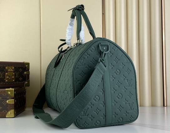 Bolsa de Viagem Couro Padrão Monograma Geométrico Marrom 50cm