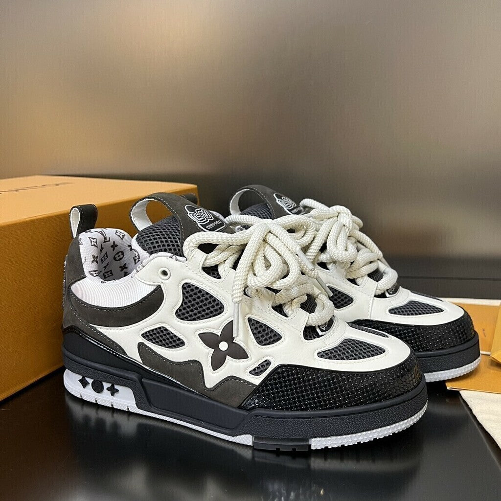 Tênis Skate Couro Cinza e Branco