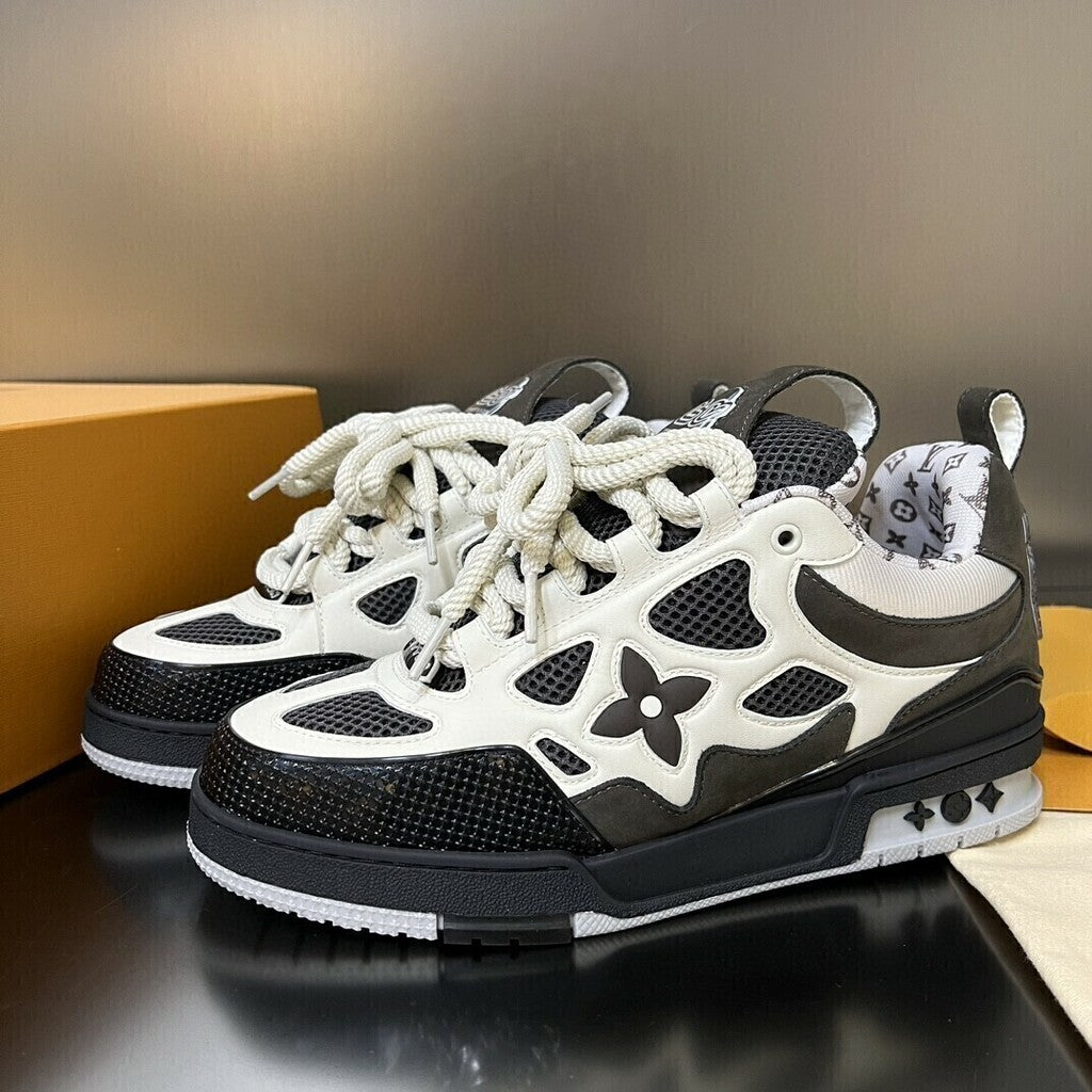 Tênis Skate Couro Cinza e Branco