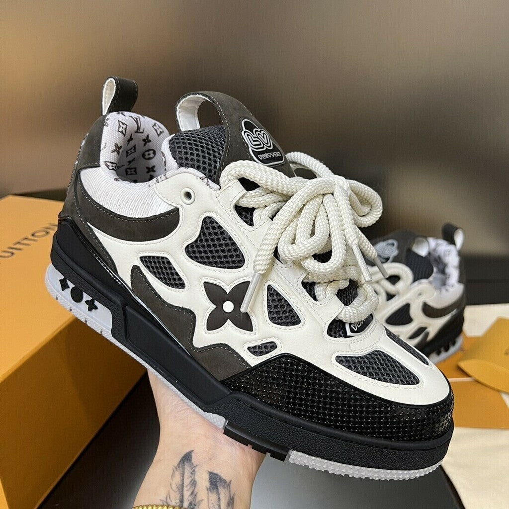 Tênis Skate Couro Cinza e Branco