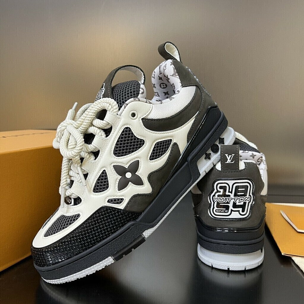 Tênis Skate Couro Cinza e Branco