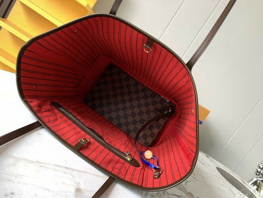 Lv Neverfull Inside Out MM Brown and Red