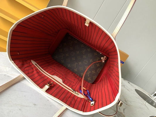 Lv Neverfull Inside Out MM Beige and Red