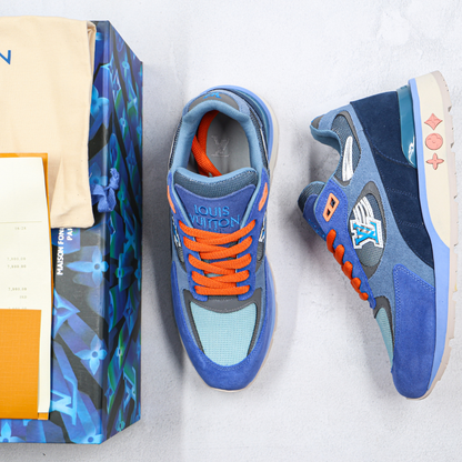 Tênis Camurça e Malha Azul Casual