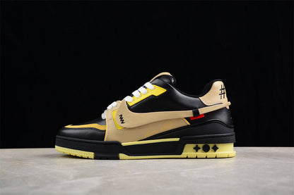 Tênis Casual Couro Branco Preto Amarelo