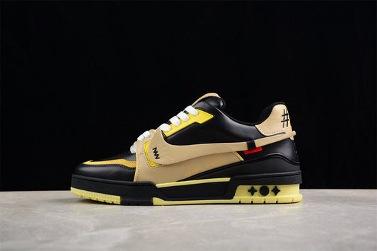 Tênis Casual Couro Branco Preto Amarelo