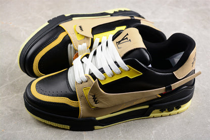 Tênis Casual Couro Branco Preto Amarelo