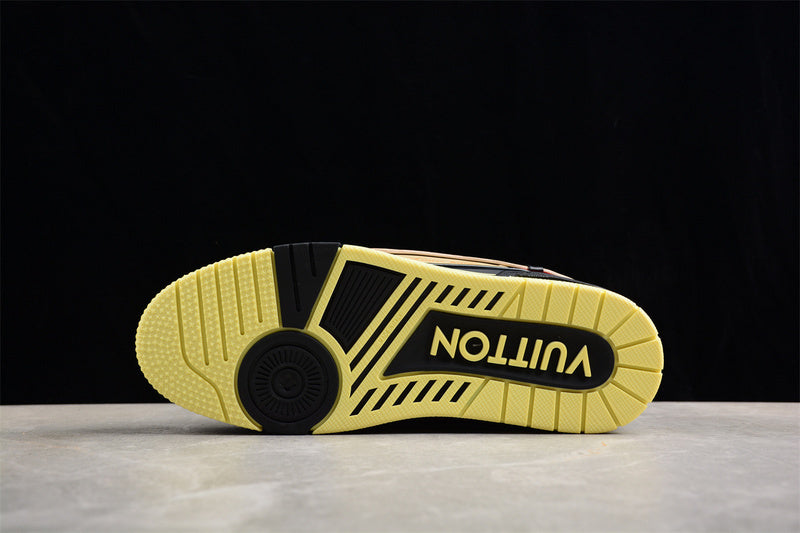 Tênis Casual Couro Branco Preto Amarelo