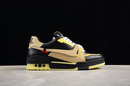 Tênis Casual Couro Branco Preto Amarelo