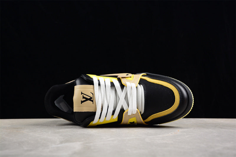 Tênis Casual Couro Branco Preto Amarelo