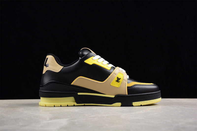 Tênis Casual Couro Branco Preto Amarelo