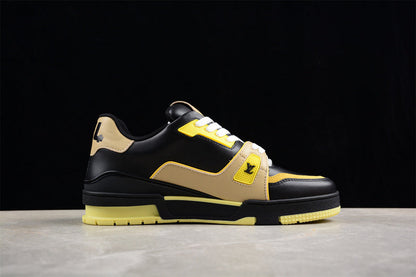 Tênis Casual Couro Branco Preto Amarelo
