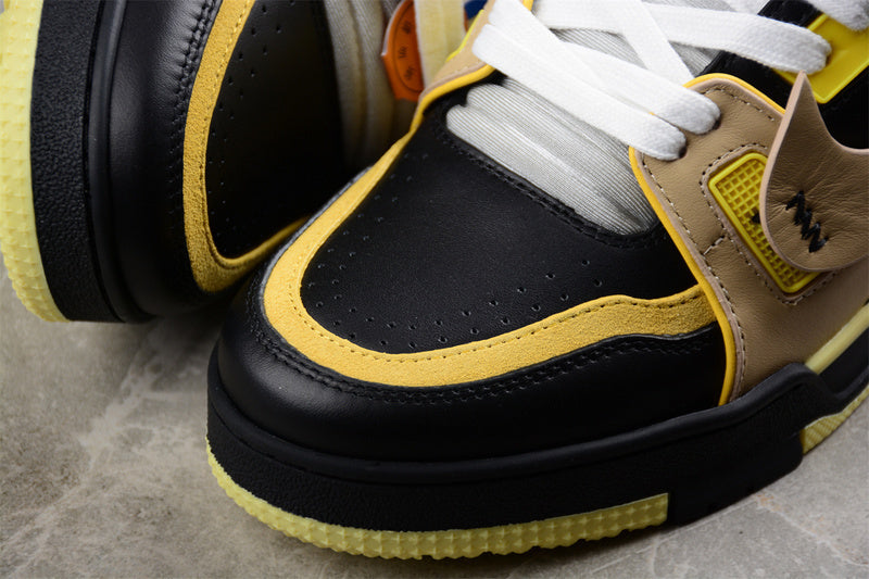 Tênis Casual Couro Branco Preto Amarelo