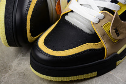 Tênis Casual Couro Branco Preto Amarelo