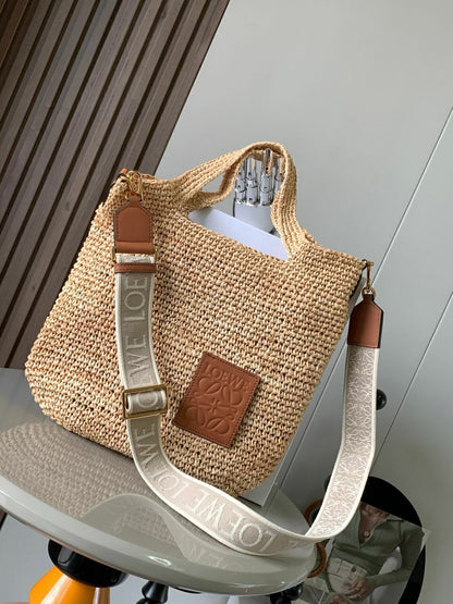 Bolsa Mini Palha Natural e Couro com Abertura Lateral