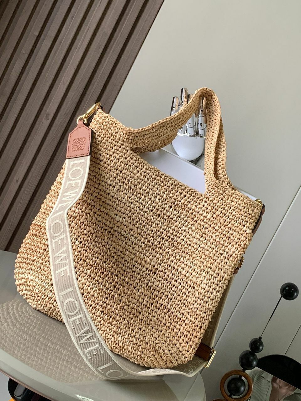 Bolsa Mini Palha Natural e Couro com Abertura Lateral