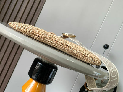 Bolsa Mini Palha Natural e Couro com Abertura Lateral