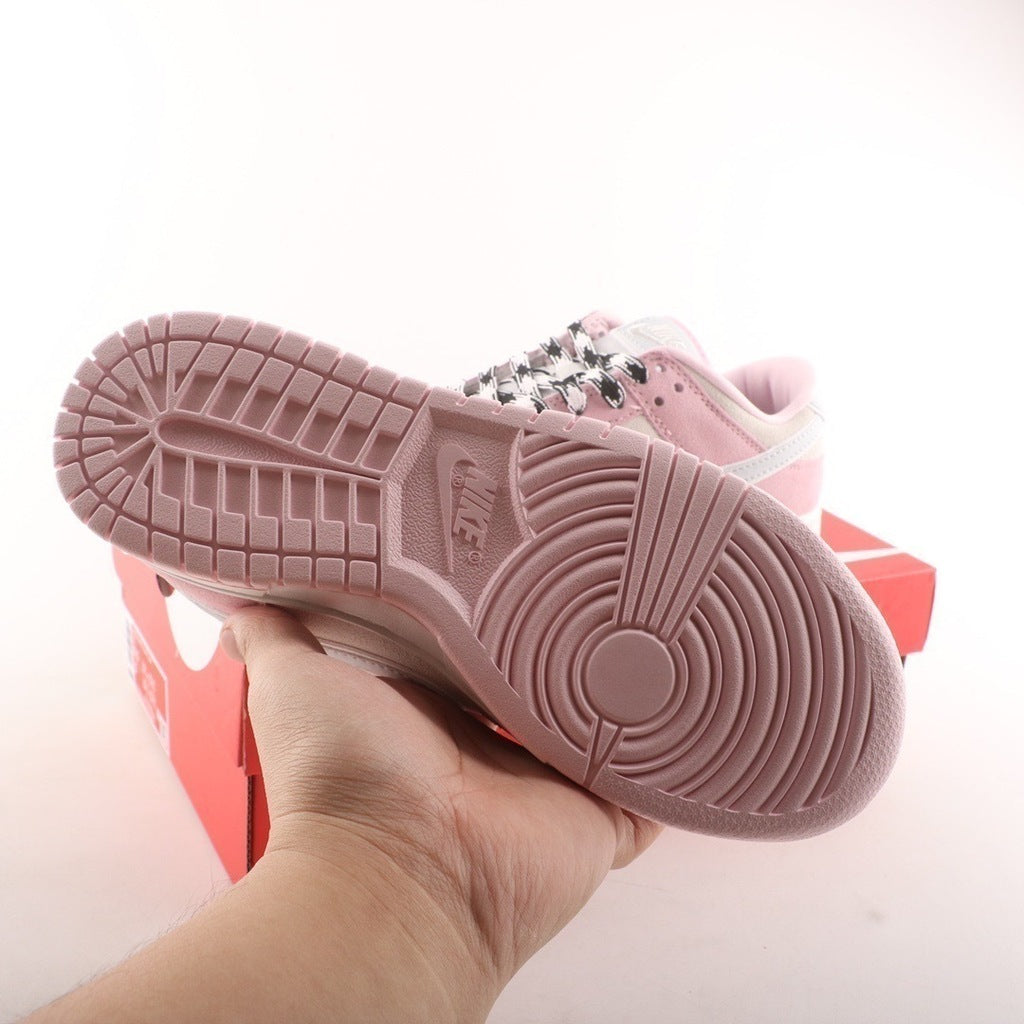 Tênis Cano Baixo Couro Rosa Pastel Detalhe Branco
