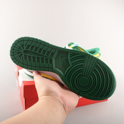 Tênis Cano Baixo Skate Couro Amarelo Verde e Branco