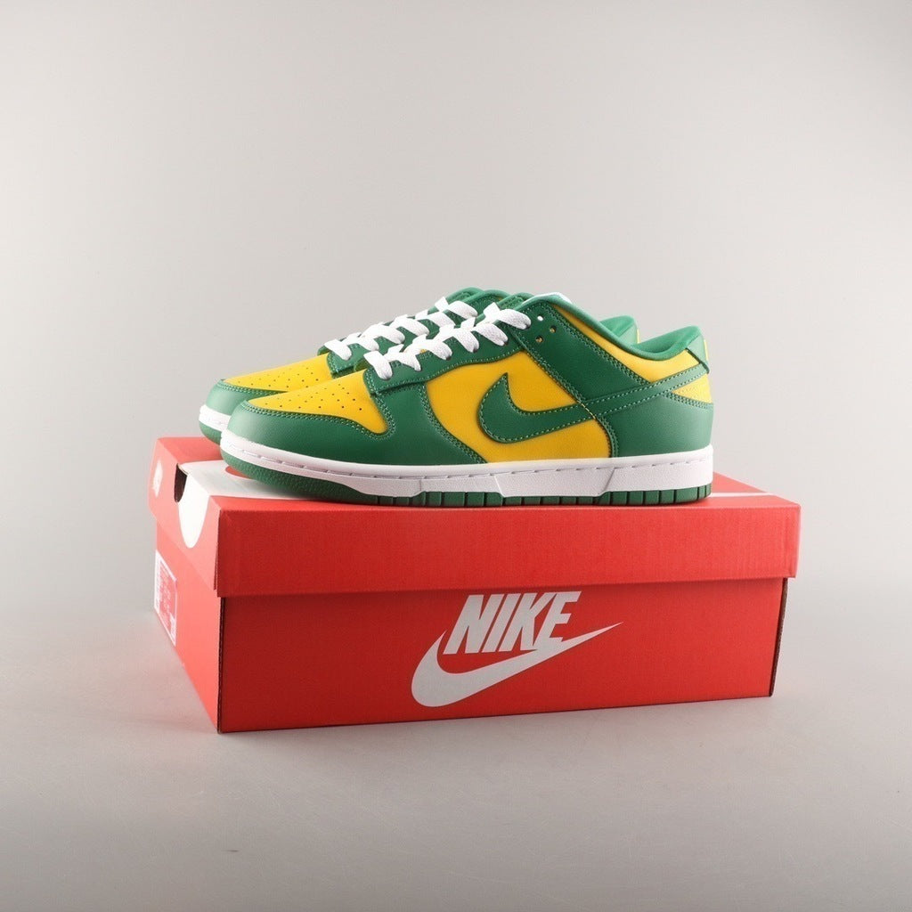 Tênis Cano Baixo Skate Couro Amarelo Verde e Branco