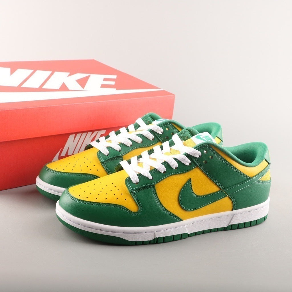Tênis Cano Baixo Skate Couro Amarelo Verde e Branco