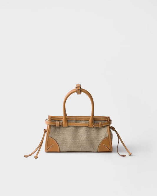 Bolsa Prada Bonnie pequena em linho e couro vista traseira