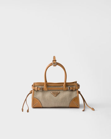 Bolsa Prada Bonnie Pequena em Linho e Couro