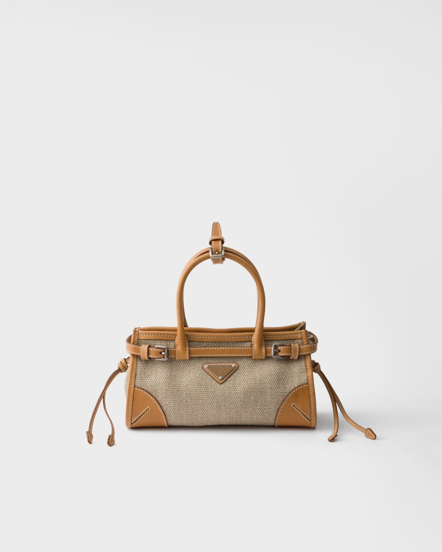Bolsa Prada Bonnie Pequena em Linho e Couro