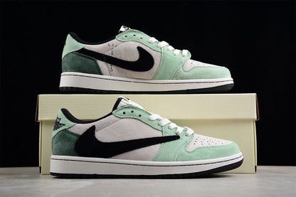 Tênis Cano Baixo Couro Verde Branco e Preto