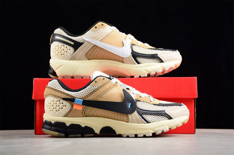 Tênis Runner Malha Branco Detalhes Preto Amarelo e Marrom